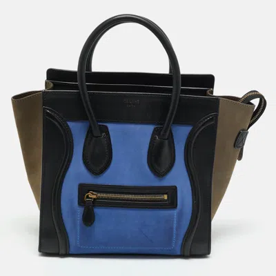 Pre-owned Celine Tricolor Nubuck And Leather Micro Luggage Tote In Multi