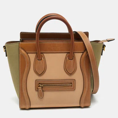Pre-owned Celine Tricolor Nubuck And Leather Nano Luggage Tote In Multi