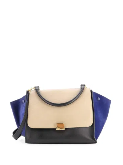 Pre-owned Celine Tricolor Trapeze Bag Leather Medium Satchel In Black