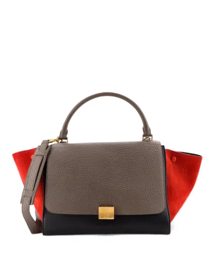 Pre-owned Celine Tricolor Trapeze Bag Leather Medium Satchel In Black