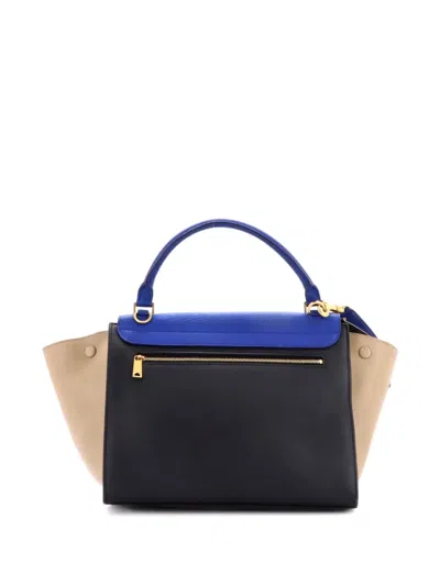 Pre-owned Celine Tricolor Trapeze Bag Leather Medium Satchel In Blue