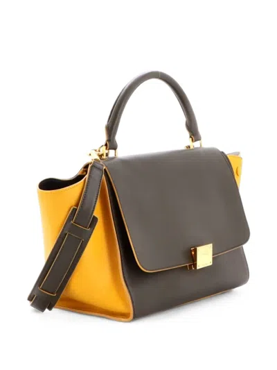 Pre-owned Celine Tricolor Trapeze Bag Leather Small Satchel In Green