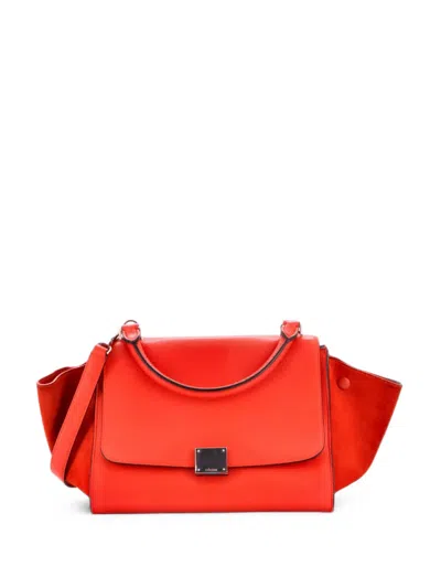 Pre-owned Celine Tricolor Trapeze Bag Leather Small Satchel In Red