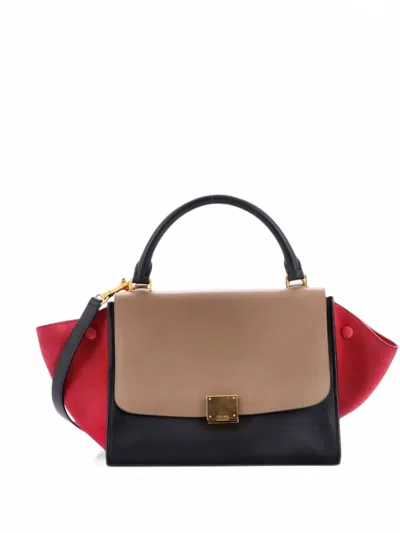 Pre-owned Celine Tricolor Trapeze Bag Suede Medium Satchel In Pink