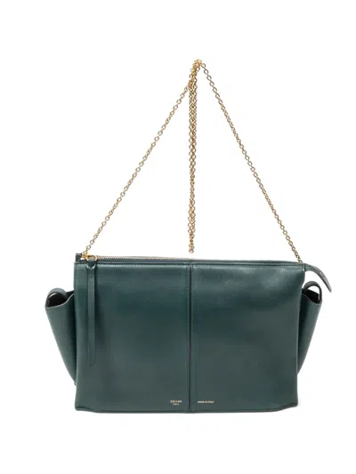 Pre-owned Celine Trifold Chain Shoulder Bag In Green