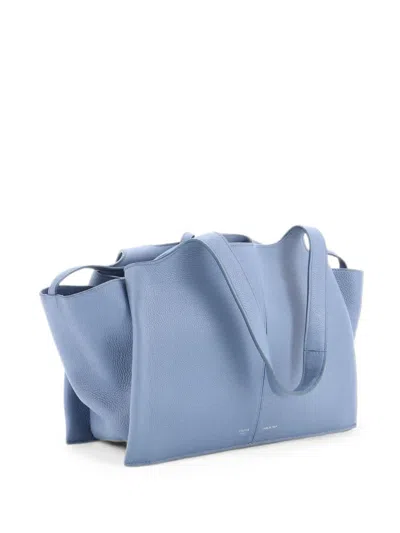 Pre-owned Celine Tri-fold Grained Calfskin Small Shoulder Bag In Blue