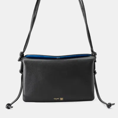 Pre-owned Celine Trio Flap Black Smooth Lambskin Leather Shoulder Bag