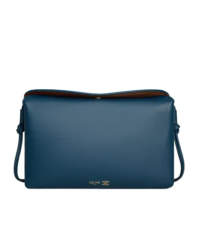 Celine Trio Flap In Smooth Lambskin In Blue