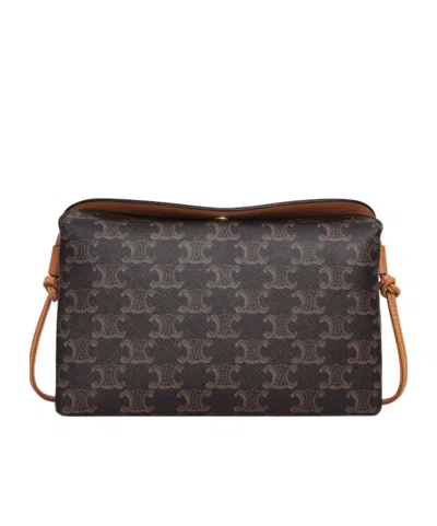 Celine Trio Flap In Triomphe Canvas And Lambskin In Brown