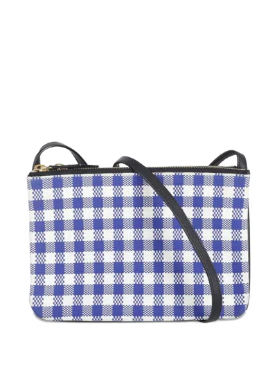Pre-owned Celine Trio Gingham Cross Body Bag In Blue