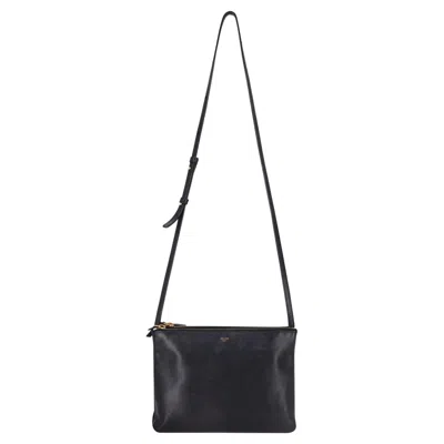 Pre-owned Celine Trio Leather Large Crossbody Bag In Black