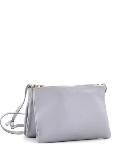 Pre-owned Celine Trio Leather Large Crossbody Bag In Gray