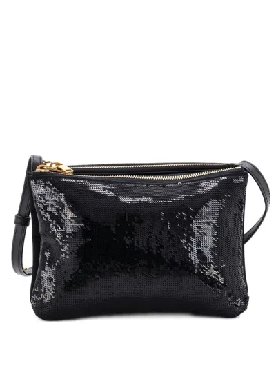 Pre-owned Celine Trio Sequin Embellished Nylon Small Crossbody Bag In Black