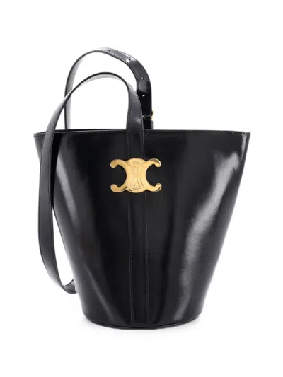 Pre-owned Celine Triomph Leather Small Bucket Bag In Black