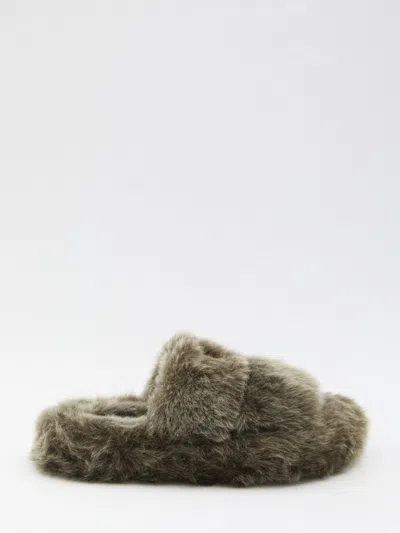 Celine Triomphe 05 Fur Shearling Slides In Green