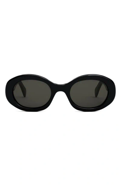 Celine Triomphe Logo Oval Acetate Sunglasses In Black/black Solid
