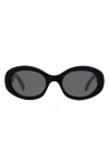 Celine Triomphe 52mm Oval Sunglasses In Shiny Solid Black/ Smoke