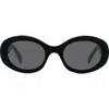 Celine Triomphe 52mm Oval Sunglasses In Shiny Solid Black/smoke