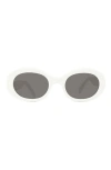 Celine Triomphe 52mm Oval Sunglasses In Shiny Solid Ivory/ Smoke