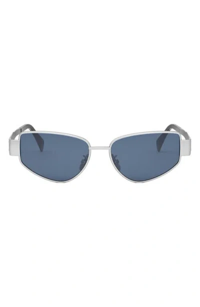 Celine Triomphe Metal Cat Eye Sunglasses In Shiny Palladium Blue