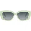 Celine Triomphe Rectangle Acetate Sunglasses In Shiny Light Green/brown