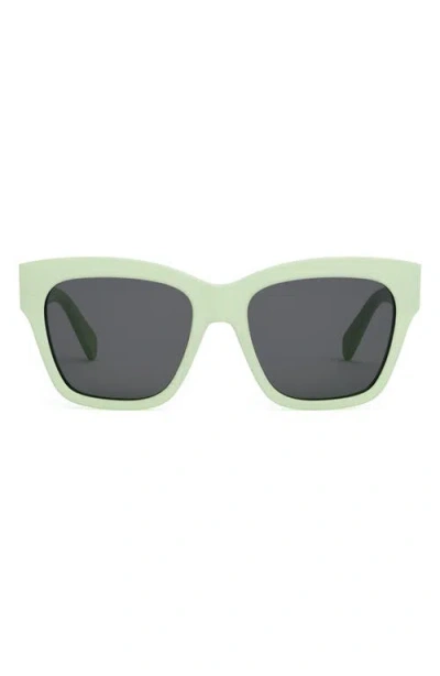 Celine Triomphe 55mm Round Sunglasses In Shiny Light Green/smoke