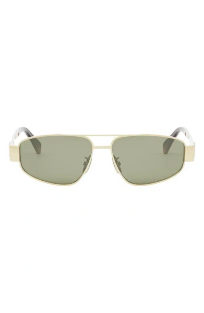 Celine Men's Metal Triomphe 57mm Pilot Sunglasses In Gold/green Solid
