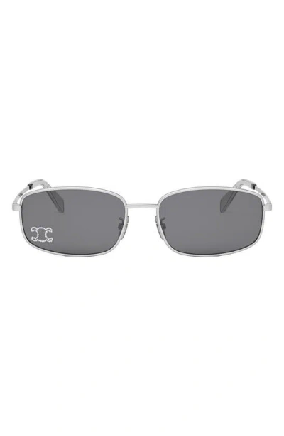 Celine Triomphe 60mm Rectangular Sunglasses In Silver Crystal Grey
