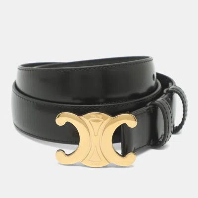 Pre-owned Celine Triomphe 75 Cm Buckle Belt Black Leather