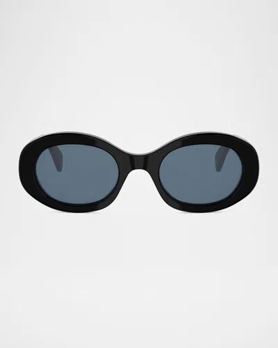 Celine Triomphe Acetate Oval Sunglasses In Black