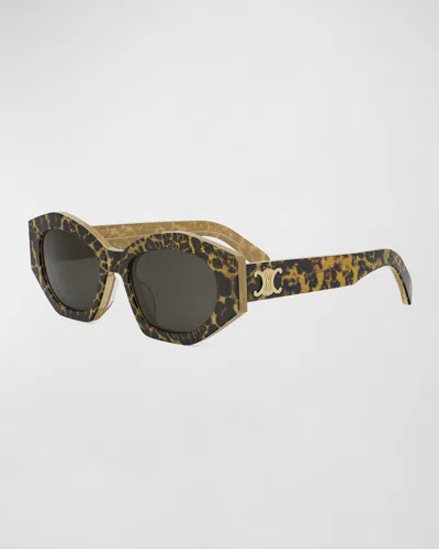 Celine Triomphe Acetate Oval Sunglasses In Brown