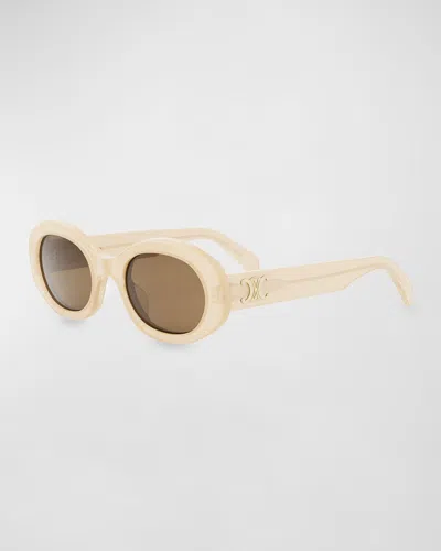 Celine Triomphe Acetate Oval Sunglasses In Brown