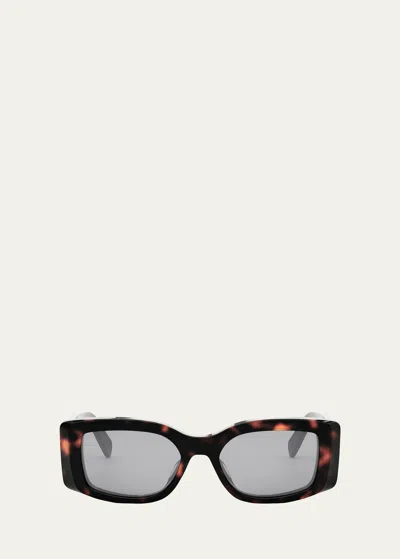 Celine Triomphe Acetate Rectangle Sunglasses In Dark Havana Smoke