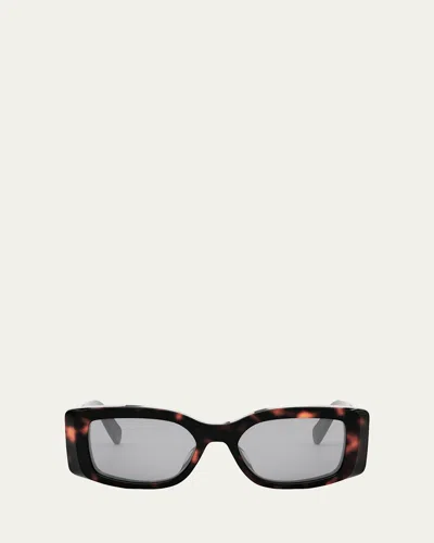 Celine Triomphe Acetate Rectangle Sunglasses In Dark Havana  Smoke