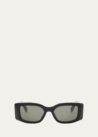 Celine Triomphe Acetate Rectangle Sunglasses In Shiny Black Smoke