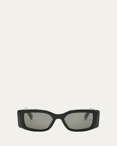 Celine Triomphe Acetate Rectangle Sunglasses In Shiny Black   Smoke