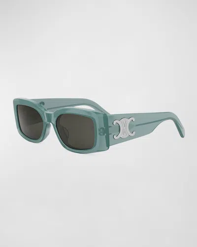 Celine Triomphe Acetate Rectangle Sunglasses In Shiny Light Green