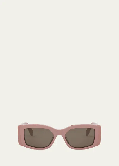 Celine Triomphe Acetate Rectangle Sunglasses In Shiny Pink Brown