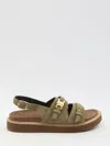 Celine Tippi Triomphe Suede Sandal In Brown