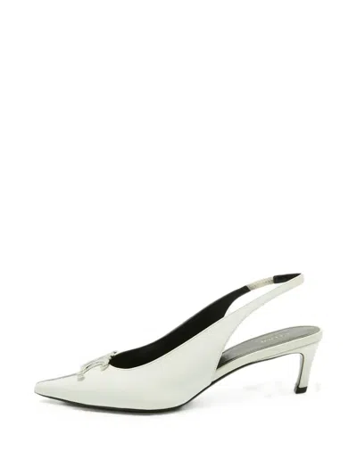 Pre-owned Celine Triomphe Alma Slingback Pumps In White