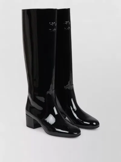 Celine Triomphe Almond Toe Knee High Boots In Black