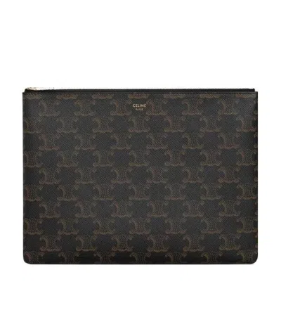 Celine Triomphe Artificial Leather Clutch In Black