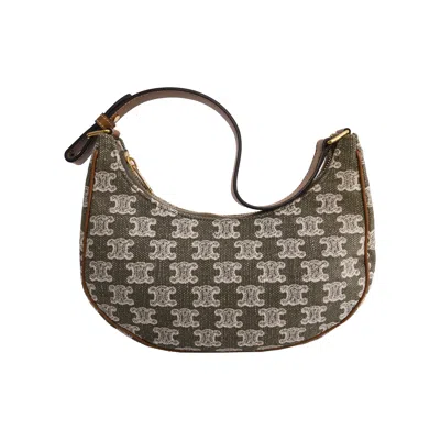Celine Triomphe Ava Canvas Calfskin Ava Shoulder Bag Green