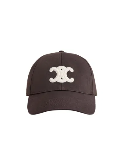 Celine Triomphe Baseball Cap In Cotton Gabardine In Brown