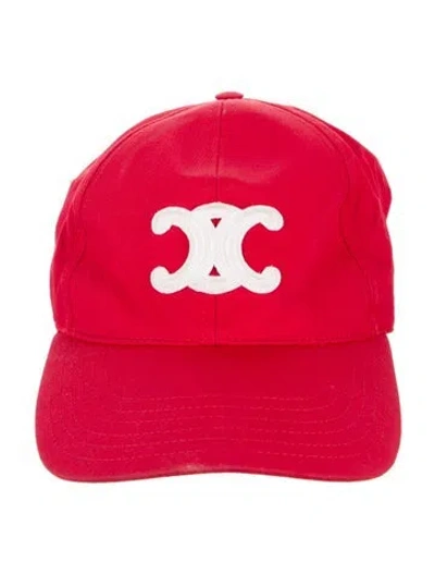 Pre-owned Celine Triomphe Baseball Cap In Red