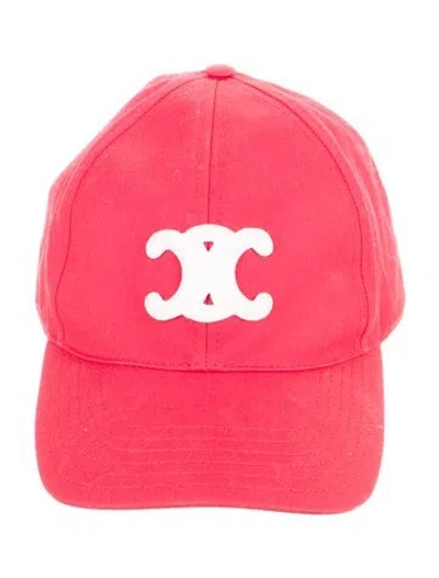 Pre-owned Celine Triomphe Baseball Cap In Red