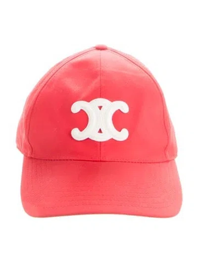 Pre-owned Celine Triomphe Baseball Cap In Red