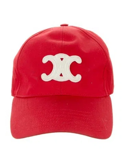 Pre-owned Celine Triomphe Baseball Cap In Red