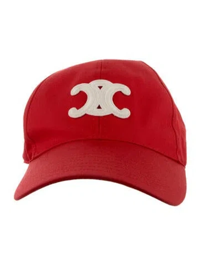 Pre-owned Celine Triomphe Baseball Cap In Red