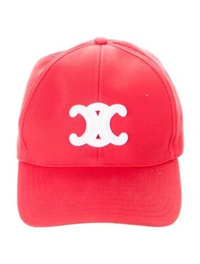 Pre-owned Celine Triomphe Baseball Cap In Red